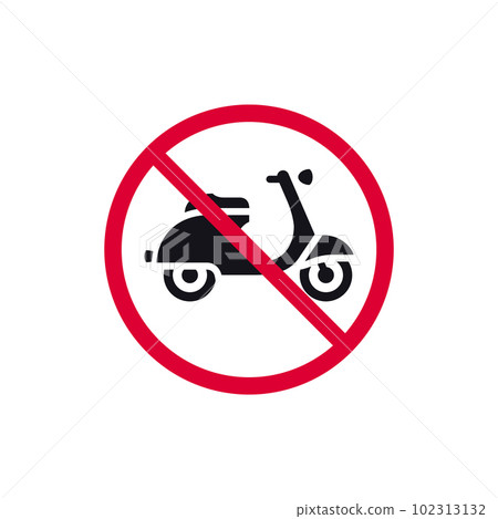 No parking scooter rohibited sign, retro moped forbidden modern round sticker, vector illustration 102313132