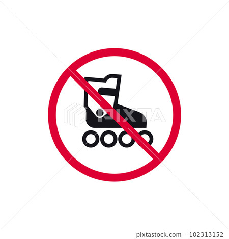 No roller skating prohibited sign, no inline skates forbidden modern round sticker, vector illustration No roller skating prohibited sign, no inline skates forbidden modern round sticker, vector illustration 102313152