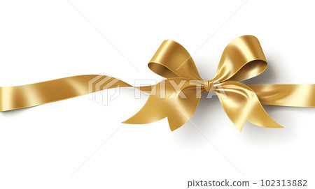 Luxurious Golden Bow with Long Ribbon Isolated on Solid White Background. created with Generative AI Luxurious Golden Bow with Long Ribbon Isolated on Solid White Background. created with Generative AI 102313882