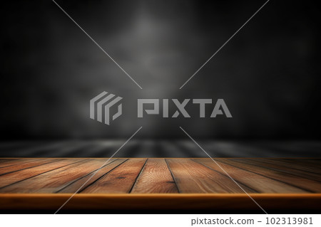 Minimalist Wooden Table with Dark Bokeh Background. created with Generative AI 102313981