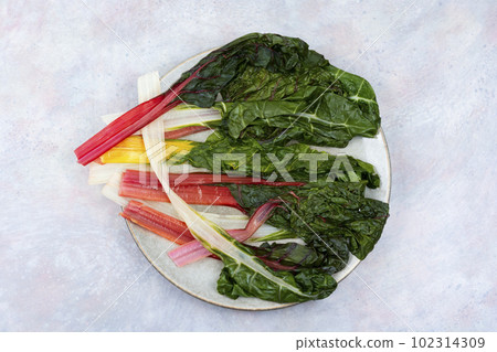 Sauteed swiss chard, flat lay Sauteed swiss chard, flat lay 102314309
