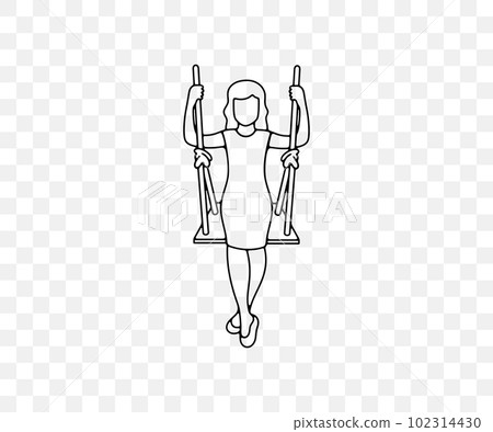 Woman or a girl swings on a swing, linear graphic design. Recreation, entertainment, leisure, travel and lifestyle, vector design and illustration Woman or a girl swings on a swing, linear graphic design. Recreation, entertainment, leisure, travel and lifestyle, vector design and illustration 102314430
