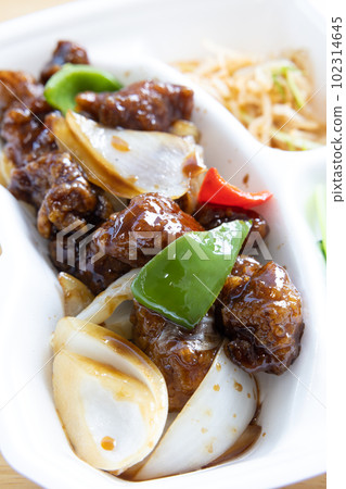 Delicious black vinegar sweet and sour pork lunch 102314645