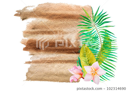 Watercolor illustration of the tropics.tropical leaves and flowers on a colored background. Watercolor illustration of the tropics.tropical leaves and flowers on a colored background. 102314690