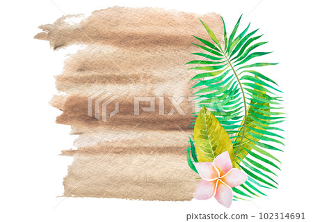 Watercolor illustration of the tropics.tropical leaves and flowers on a colored background. Watercolor illustration of the tropics.tropical leaves and flowers on a colored background. 102314691