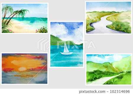 Watercolor photography of landscapes.Trendy minimalistic watercolor illustrations. Original painting of nature Watercolor photography of landscapes.Trendy minimalistic watercolor illustrations. Original painting of nature 102314696