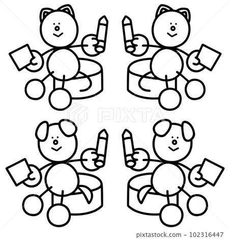 One-maru and Nyan-maru line drawing set dog cat One-maru and Nyan-maru line drawing set dog cat 102316447
