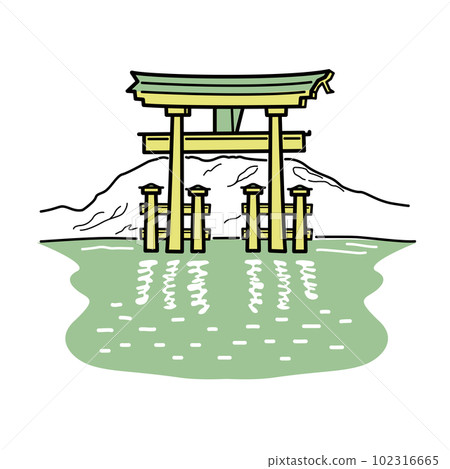 Illustration of Hiroshima Miyajima (3 colors) 102316665