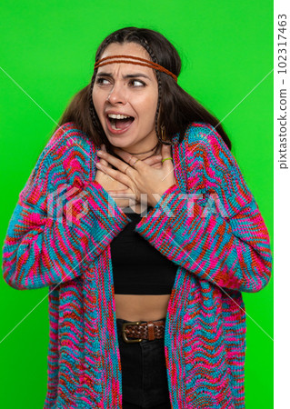 Scared fearful woman, meeting her phobia, evidence horror, screaming, shouting at loud, freaked out Scared fearful woman, meeting her phobia, evidence horror, screaming, shouting at loud, freaked out 102317463
