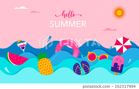Colorful Geometric Summer Background, poster, banner. Summer time fun concept design promotion Colorful Geometric Summer Background, poster, banner. Summer time fun concept design promotion 102317994