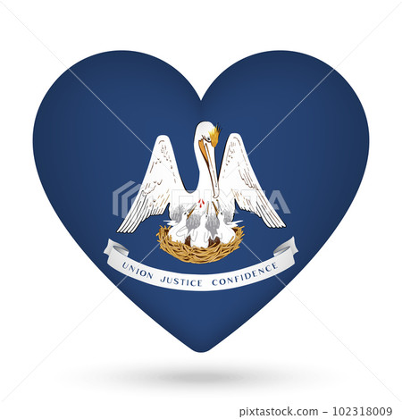 Louisiana flag in heart shape. Vector illustration. Louisiana flag in heart shape. Vector illustration. 102318009
