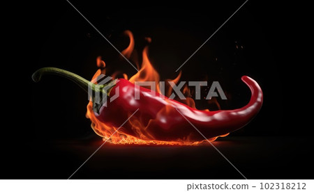 Black background with red chili peppers on fire 102318212