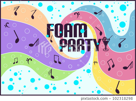 foam party flyer or card. Shampoo or soup foam line. Template for web site background, flyer, banner. Good for greeting card and party invitation. Aqua park, swimming pool, diving. 102318298