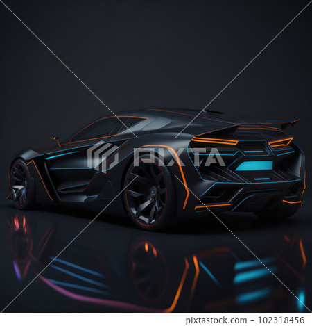Super sports car with accentuated lines and play of light. Ai generated. 102318456