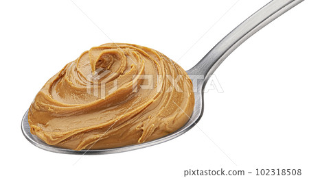 Caramel cream, boiled condensed milk swirl in spoon isolated Caramel cream, boiled condensed milk swirl in spoon isolated 102318508