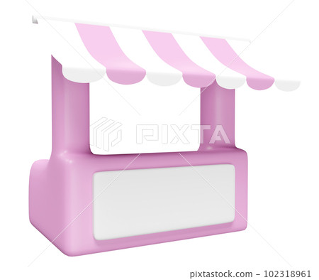 3d pink white booth shop icon or empty retail store front with striped awning isolated. startup franchise business concept, 3d render illustration 3d pink white booth shop icon or empty retail store front with striped awning isolated. startup franchise business concept, 3d render illustration 102318961