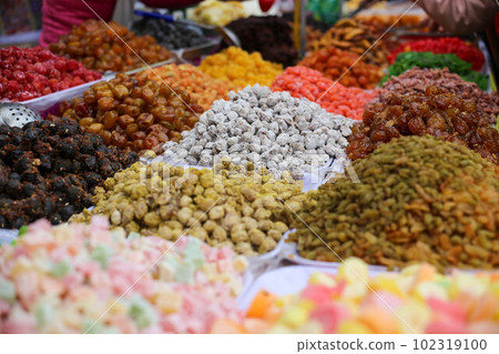 Hanoi sugared or salted dry fruits for sale at the market in Vietnam 102319100