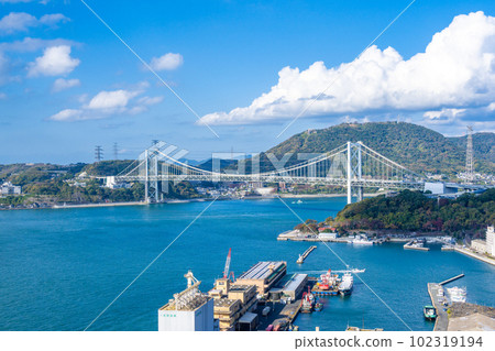 Kitakyushu City, Fukuoka Prefecture Mojiko Port and Kanmon Bridge seen from the Mojiko Retro Observatory 102319194