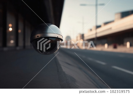 Surveillance camera at city street. CCTV monitoring system. Generative AI Surveillance camera at city street. CCTV monitoring system. Generative AI 102319575