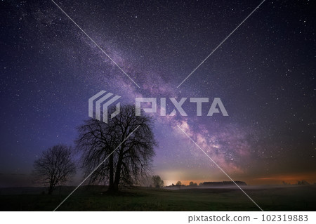 Night landscape with colorful Milky Way, spring sky Night landscape with colorful Milky Way, spring sky 102319883