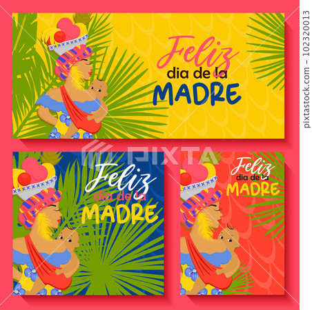 Colombian mothers day greeting banner template,bright mothers day flyer afrocolombian woman. In Spanish: Happy Mother's Day 102320013