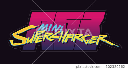 Cyberpunk sticker. Science fiction decal for futuristic design. Inscriptions and symbols. 102320262