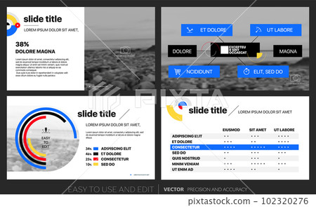 Creative presentation templates with editable design elements and infographics. Background for presentation. 102320276