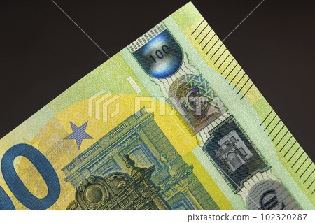 Close-up of the one hundred euro banknote of the European Union Close-up of the one hundred euro banknote of the European Union 102320287