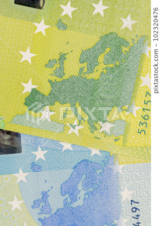 Close-up of the one hundred euro banknote of the European Union Close-up of the one hundred euro banknote of the European Union 102320476