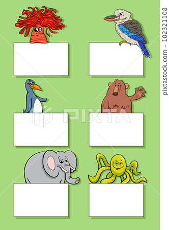 cartoon animals with cards or banners design set 102321108