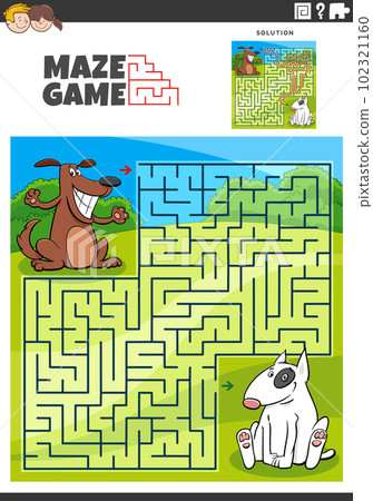 maze game activity with cartoon dogs characters maze game activity with cartoon dogs characters 102321160