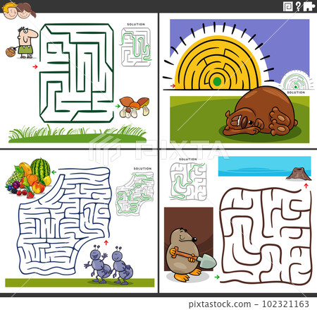 maze games set with funny cartoon characters maze games set with funny cartoon characters 102321163