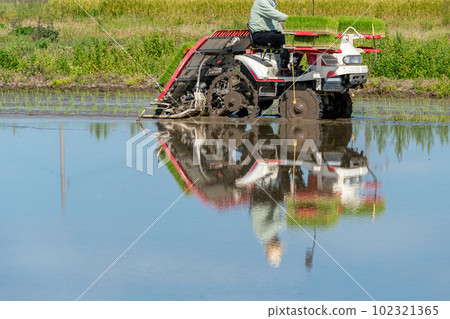 Image of rice planting work using a rice transplanter 102321365