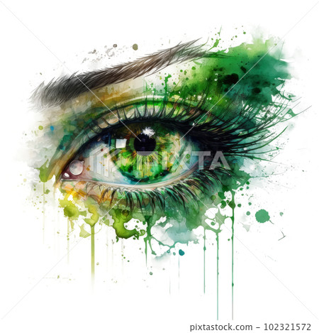 Watercolor green eye. Illustration AI Generative Watercolor green eye. Illustration AI Generative 102321572