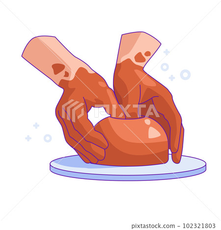 Potters hands forming terracotta clay product on wheel. Vector illustration Potters hands forming terracotta clay product on wheel. Vector illustration 102321803