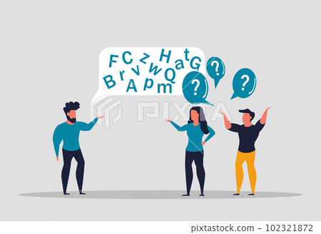 Communicating in complex jargon, talking in technical language. Difficult to understand conversation, conversation on professional topic. People do not understand spoken language. Vector illustration 102321872