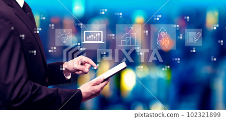 Business growth analysis with businessman using a tablet computer 102321899