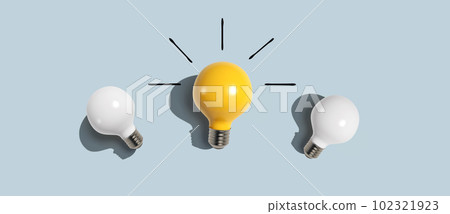 One out unique idea light bulb concept - Flat lay 102321923