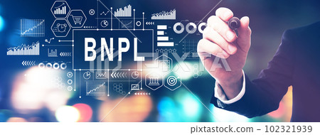 BNPL - Buy Now Pay Later theme with a businessman holding a marker 102321939