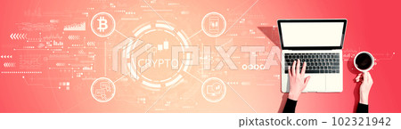 Crypto Trading theme with person using a laptop Crypto Trading theme with person using a laptop 102321942