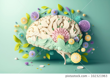 Human brain with spring colorful flowers.... - Stock Illustration ...