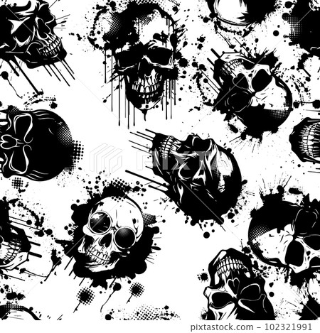Grunge seamless pattern with skulls. Vector illustration. Grunge seamless pattern with skulls. Vector illustration. 102321991