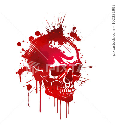 Vintage Retro Design Bloody Skull Illustration T-Shirt Printing Artwork, blood, bone, dead, art, fresh, cutting, healthy. Vector illustration 102321992