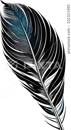 black and blue decorative bird feather without background, isolated element, decor 102321995