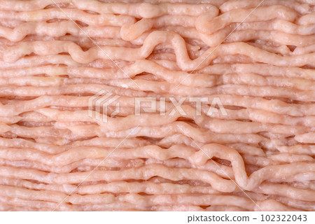 Fresh minced chicken with salt, spices and herbs on a wooden cutting board 102322043