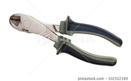 old diagonal pliers with rubber handle isolated 102322160