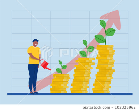 Risk Management Strategy,Businessman investor holding watering can to watering grow save and increase investment, capital, income growth vector Risk Management Strategy,Businessman investor holding watering can to watering grow save and increase investment, capital, income growth vector 102323962
