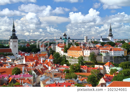 Estonia The townscape of Tallinn's Old Town, a World Heritage site that retains the remnants of the Middle Ages, seen from the observatory on the hill 102324081