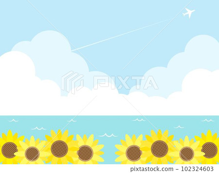 向日葵和飛機飛翔的大海的背景圖 向日葵和飛機飛翔的大海的背景圖 102324603