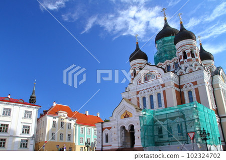 Estonia World Heritage Tallinn Old Town Historic District Alexander Nevsky Cathedral under restoration on Toompea Hill Estonia World Heritage Tallinn Old Town Historic District Alexander Nevsky Cathedral under restoration on Toompea Hill 102324702